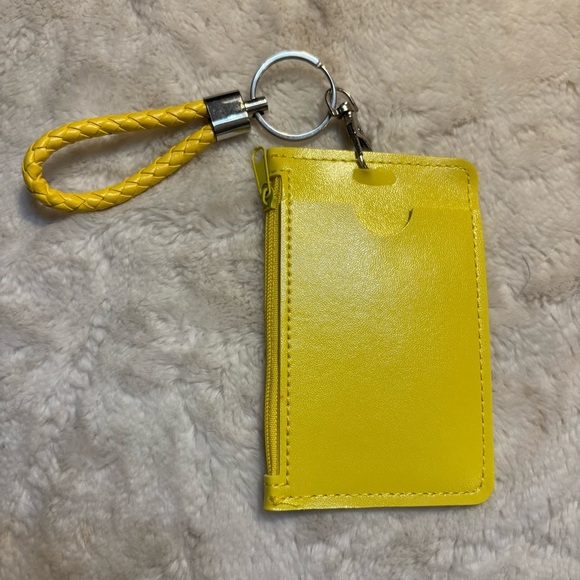 NEW ID Holder w/Keychain Yellow ID Slot Card Slot Zippered Pocket Braided Strap - Picture 2 of 6